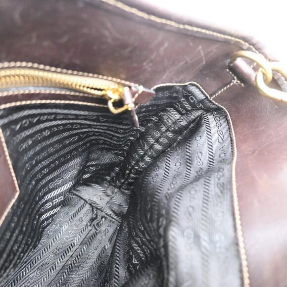 PRADA MILANO Logo 2Way Shoulder Hand Bag Jacquard Leather Brown GHW - Picture 12 of 15